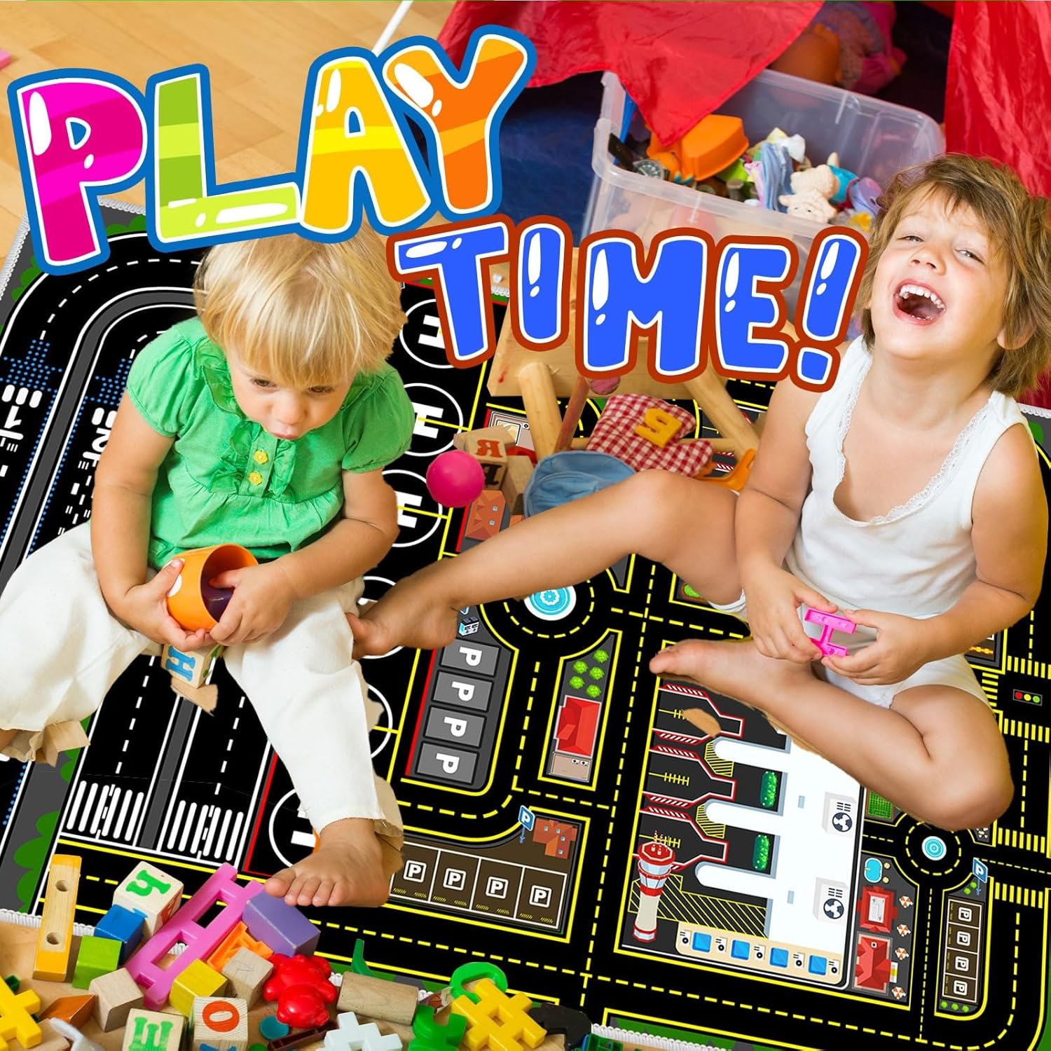 Kids Car Rug Carpet Playmat for Play Toy Cars, 39''x59'' Airplane Road Airport Parking Track Rugs Carpet for Playroom Nursery Classroom Kids Room, Car Rug Play Floor Mat Great Gift for Boy Girl.