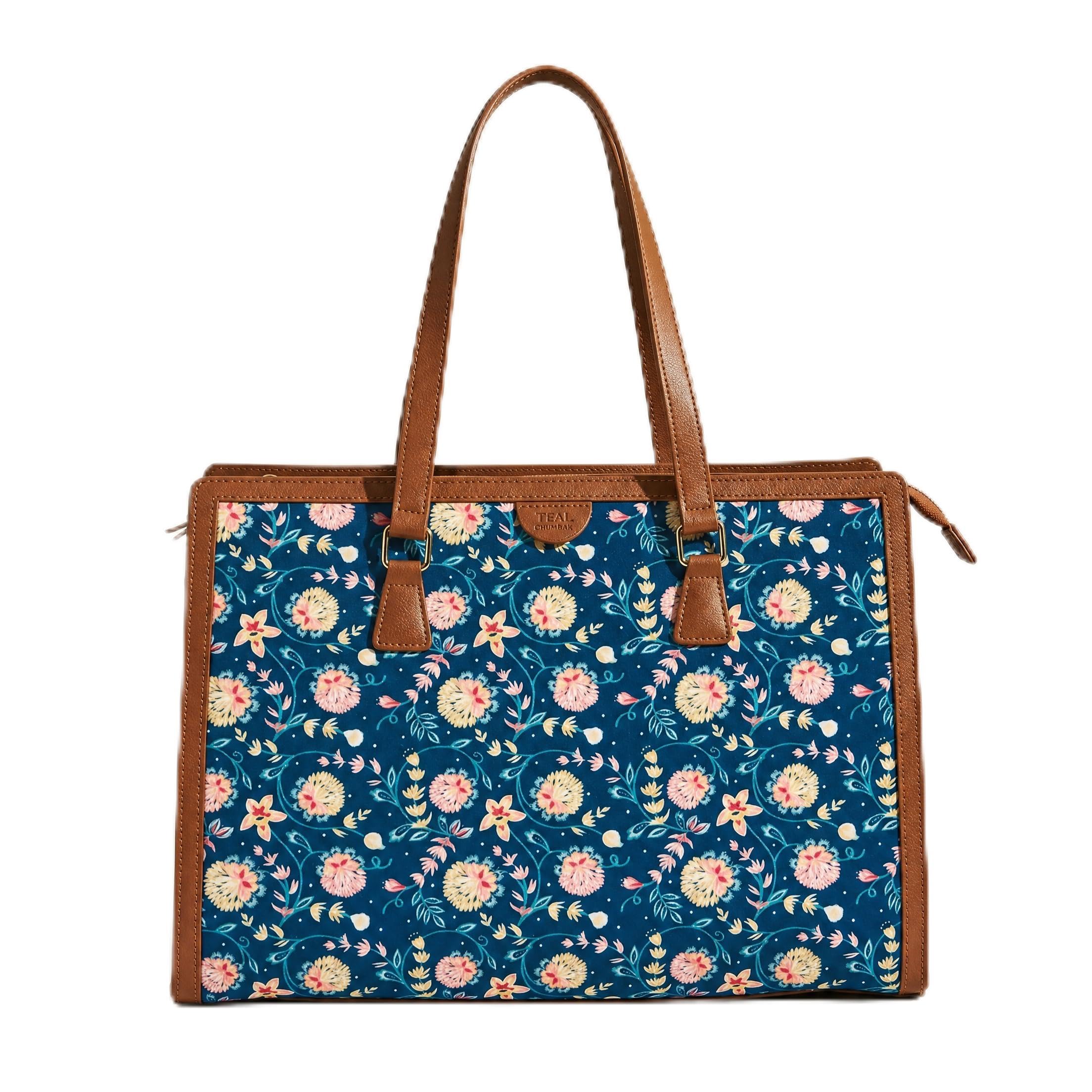 teal by chumbak Women's Office Tote Bag | Stylish Tote for 13.5-inch Laptop | Professional Printed Canvas Tote Bag-picture-12