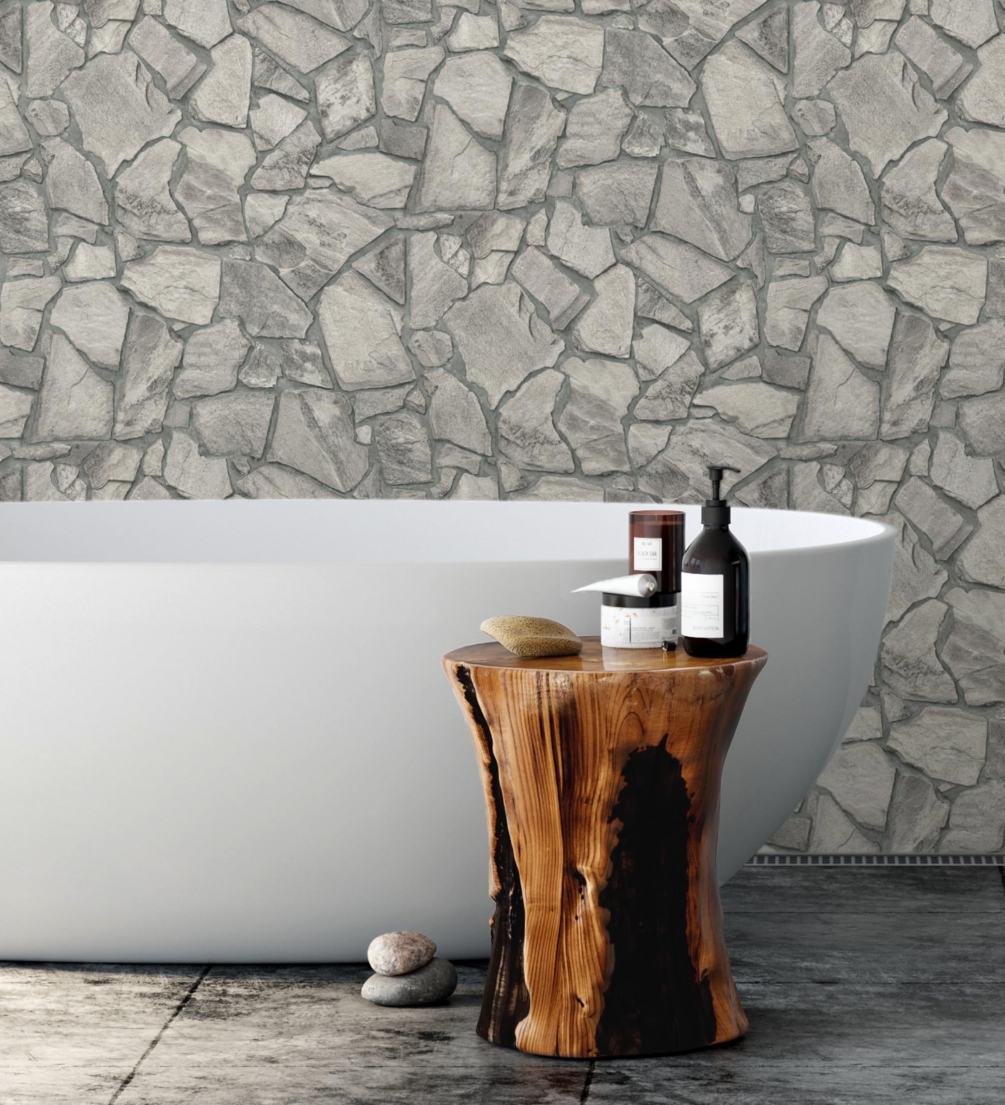 GAULAN 683292 Papier peint vinyle pierre naturelle texturée style rustique, tons gris pour mur salon cuisine bain chambre couloir stanza salle à - Rouleaux de 10 m x 0,53 m