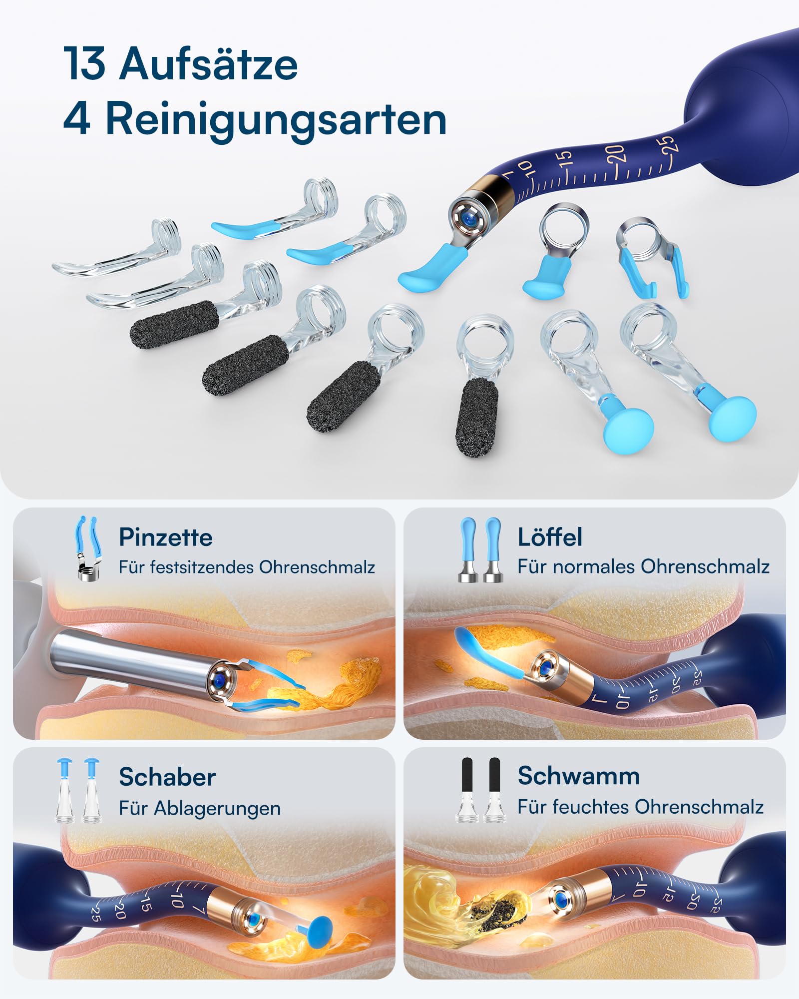 BEBIRD Ohrenschmalz Entferner Set mit Kamera, 1920P HD Flexibler Ohrreiniger mit Pinzette,Blau