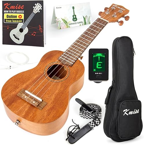 Ukelele Kmise soprano - Ukelele profesional de caoba, Instrumento de 21pulgadas para principiantes, Kit de iniciación de ukelele hawaiano (bolsa,