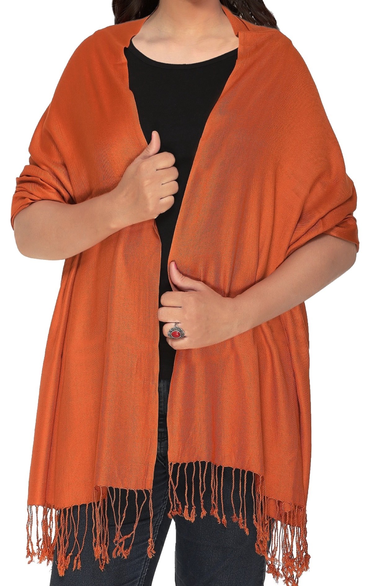 World Of Shawls Women's Orange Plain Pashmina Scarf Hijab Shawl Stole Wrap Viscose
