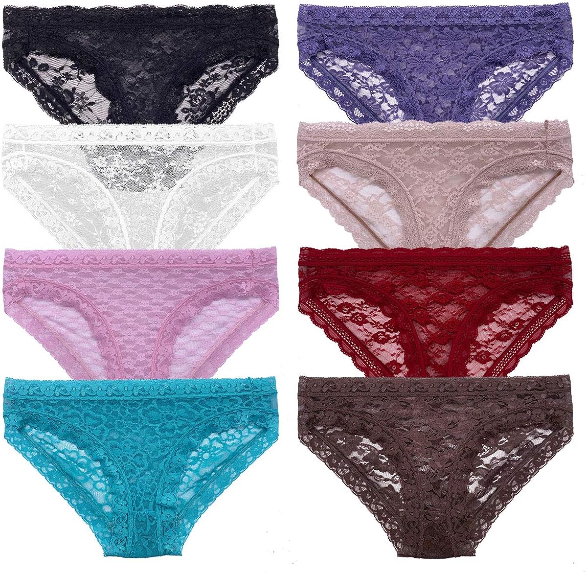 GAREDOB Pack of 8 Womens Lace Cheeky Hipster Panties Assorted Different