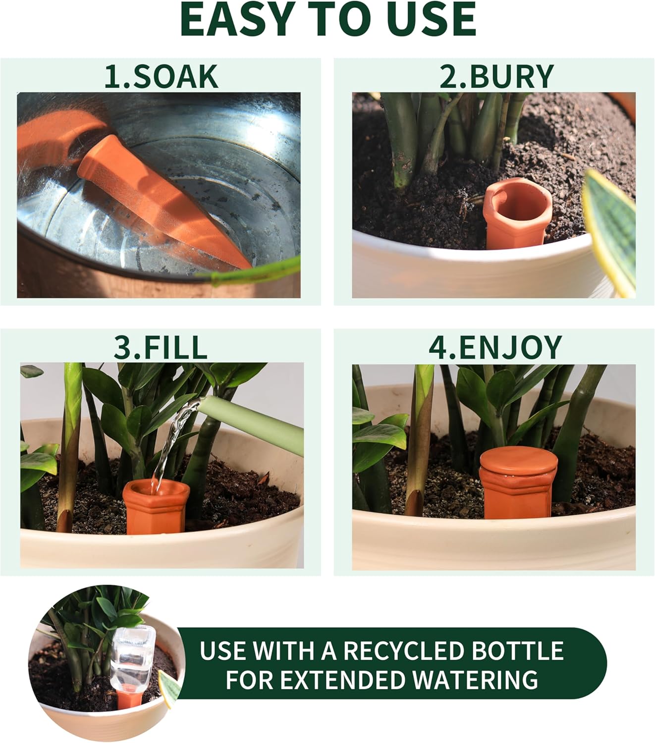 Soilagua Large Terracotta Watering Spikes with Lids, Automatic Plant Waterer Outdoor | Indoor, Vacation Friendly Clay Plant Watering Devices System, Slow Release Self Watering Planter Insert, 6 Pack