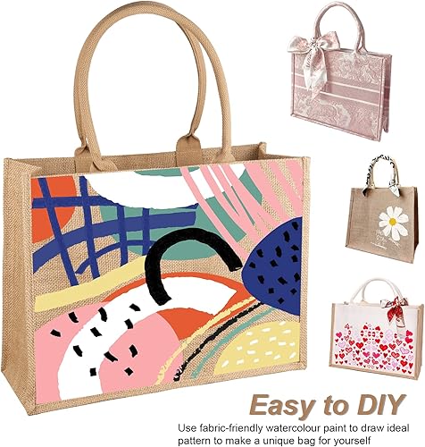 Miniatura 6 de FITDON Jute Canvas Tote Bag Women, Large Jute Bag Beach Bag Foldable Waterproof Shopping Bags Handbag for Picnic Travel Beach