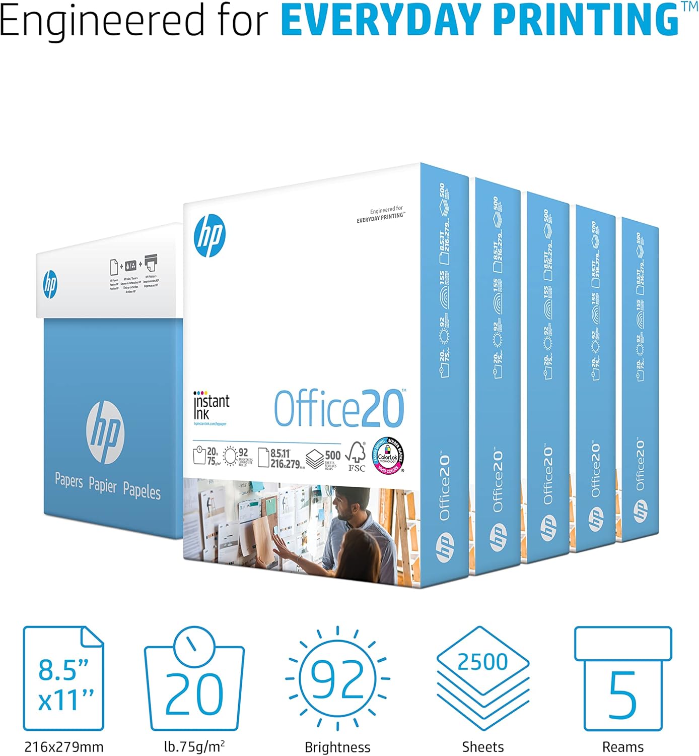 Buy HP Printer Paper 8.5 x 11 Paper Office 20 lb 5 Ream Case