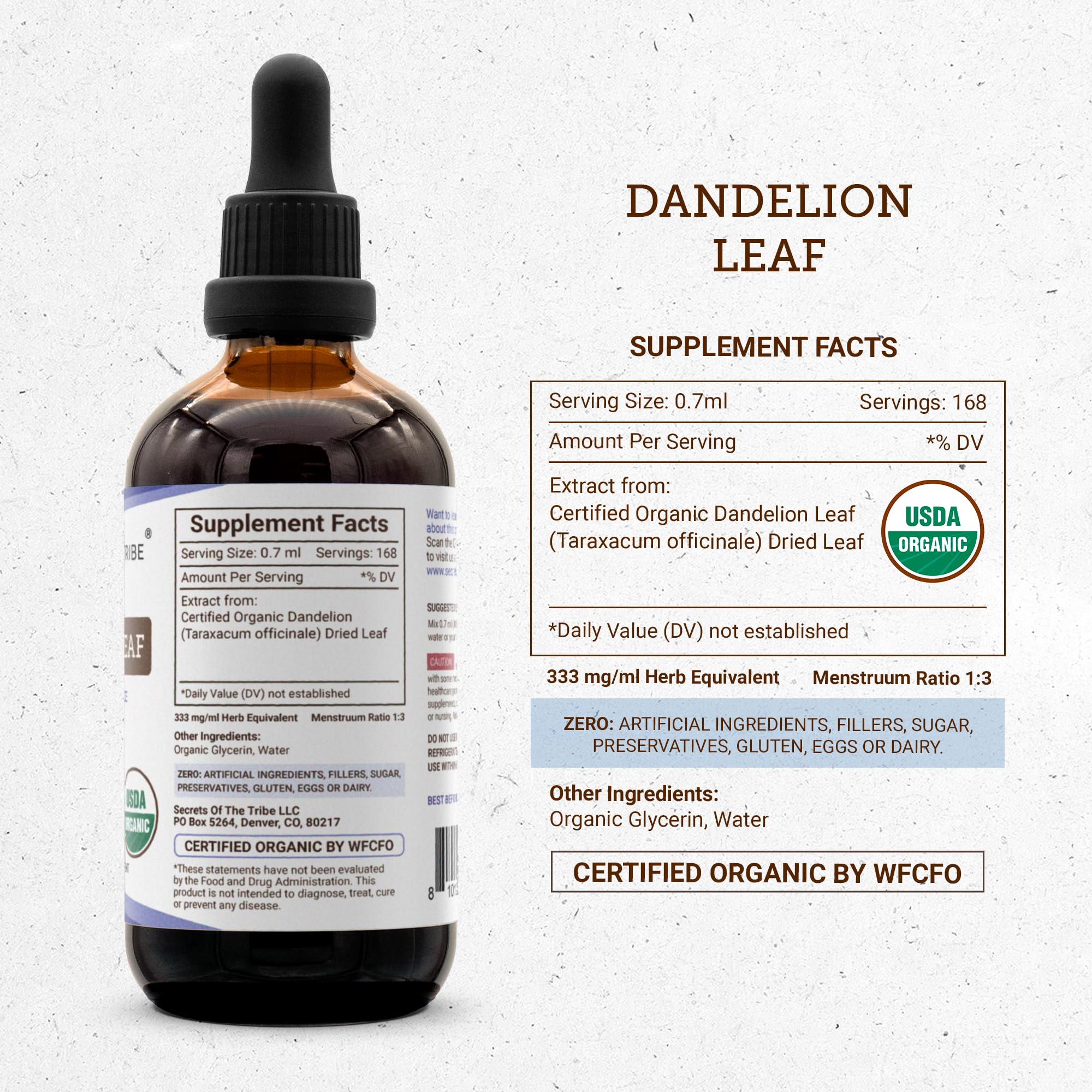 Secrets of the Tribe Dandelion Leaf USDA Organic | Alcohol-Free Extract, High-Potency Herbal Drops | Made from 100% Certified Organic Taraxacum Officinale Dried Leaf 4 fl oz — Amazon image 4