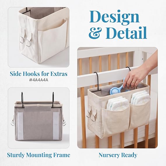 Bedside Storage Caddy, 2 Pcs Bedside Hanging Storage Organiser Bag with Hooks and Canvas Pockets Large Capacity Multifunctional Bed Clutter Sorting Bag for Dormitory Bedroom School Bunk Bed