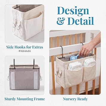Bedside Storage Caddy, 2 Pcs Bedside Hanging Storage Organiser Bag with Hooks and Canvas Pockets Large Capacity Multifunctional Bed Clutter Sorting Bag for Dormitory Bedroom School Bunk Bed
