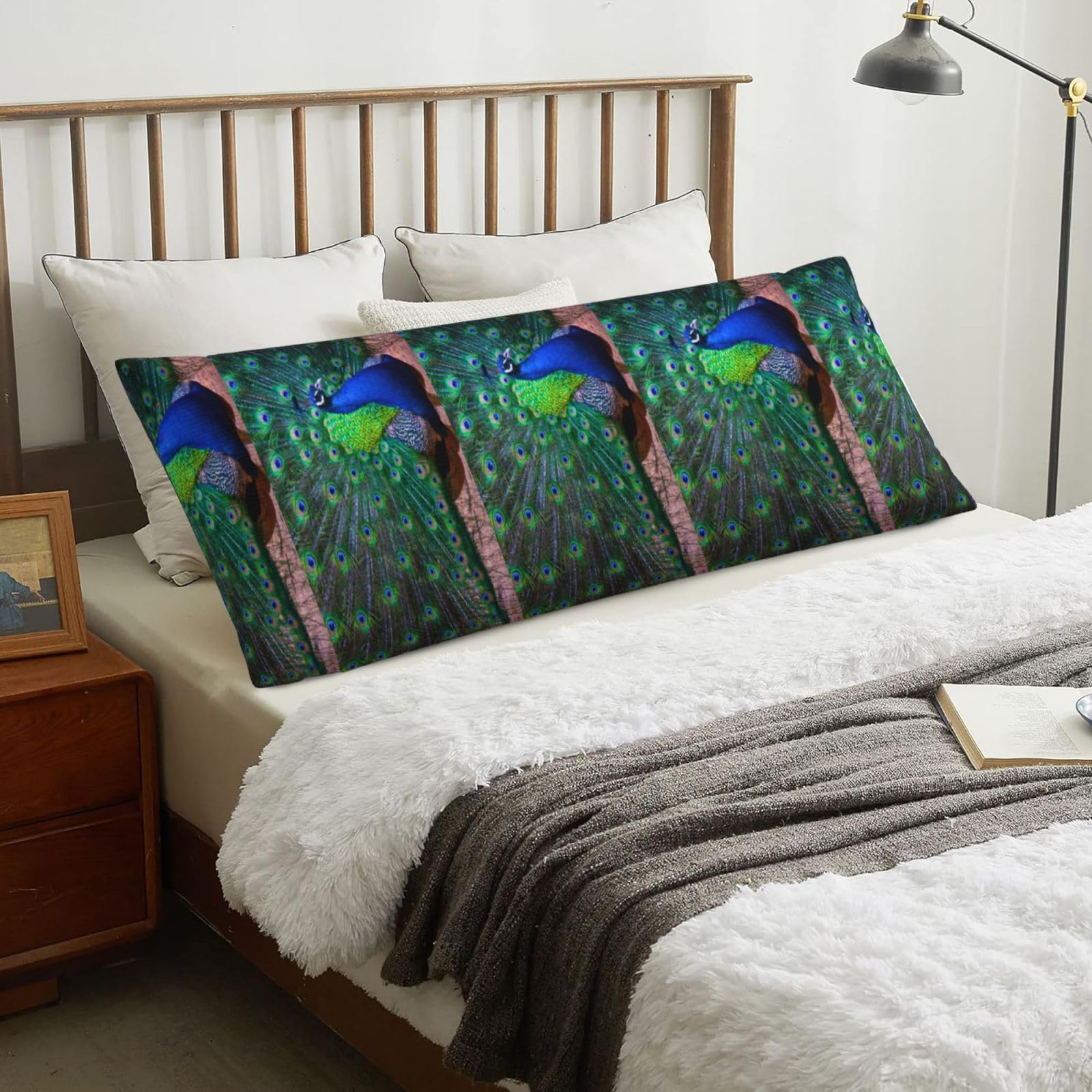 Beautiful Peacock, Body Pillow Cover with Zipper,Long Body Pillowcase 20 x 60 in