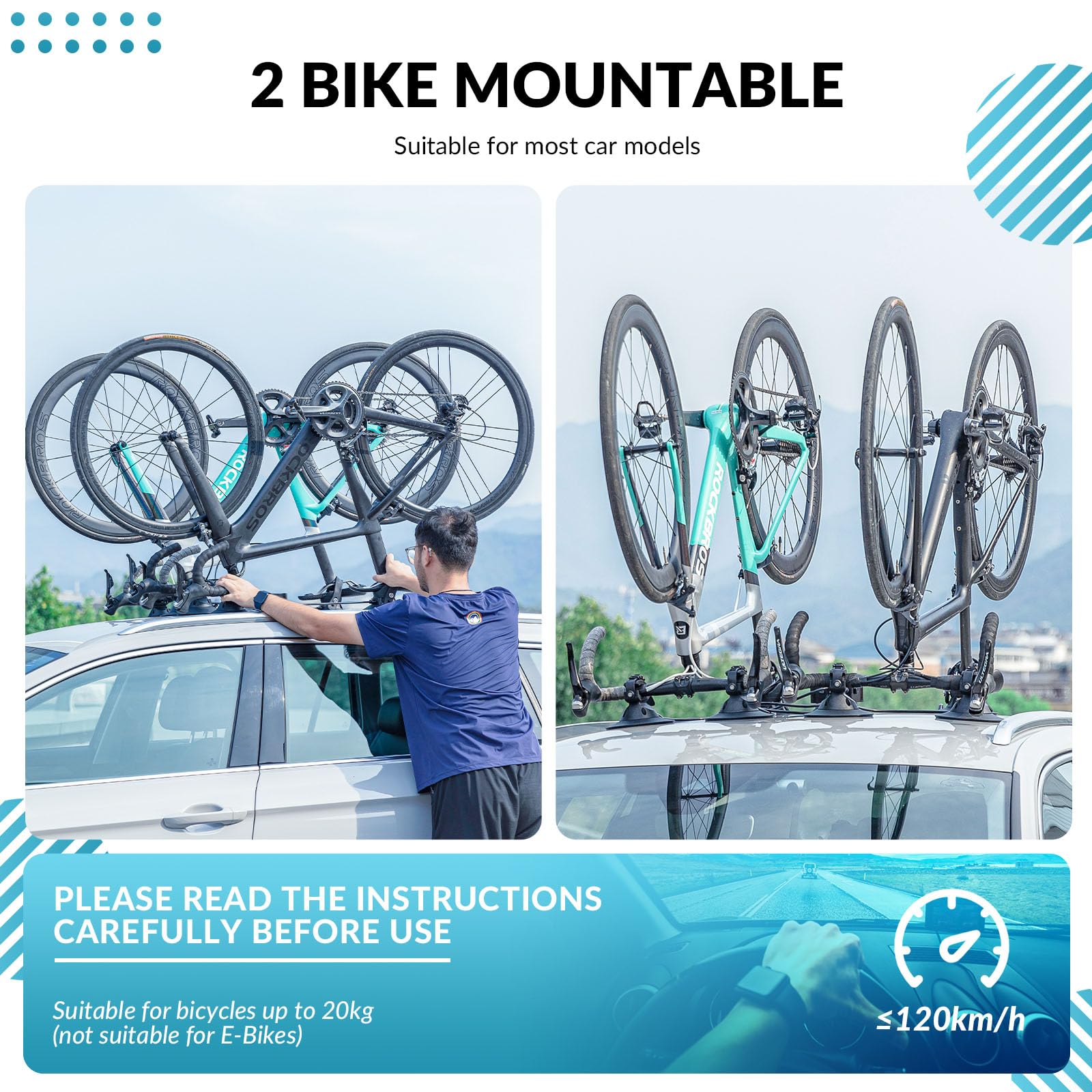 ROCKBROS Portabicicletas de Techo para Auto 2 en 1 Eléctrico/Manual con Ventosas Aleación Aluminio Instalación Rápida para 1 o 2 Bicicletas Carretera MTB y Gravel
