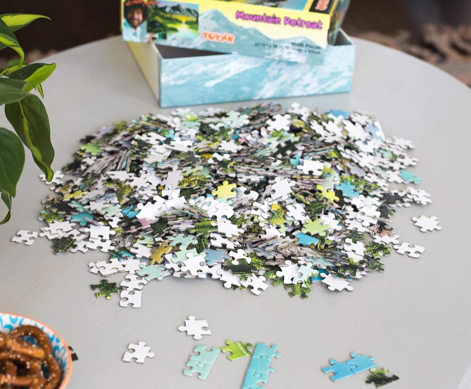 Bob Ross Mountain Retreat Nature Puzzle Board for Adults and Kids | Forest Lake Jigsaw Puzzle 1000 Pieces | Interactive Brain Teaser for Family Game Night | 28 x 20 Inches