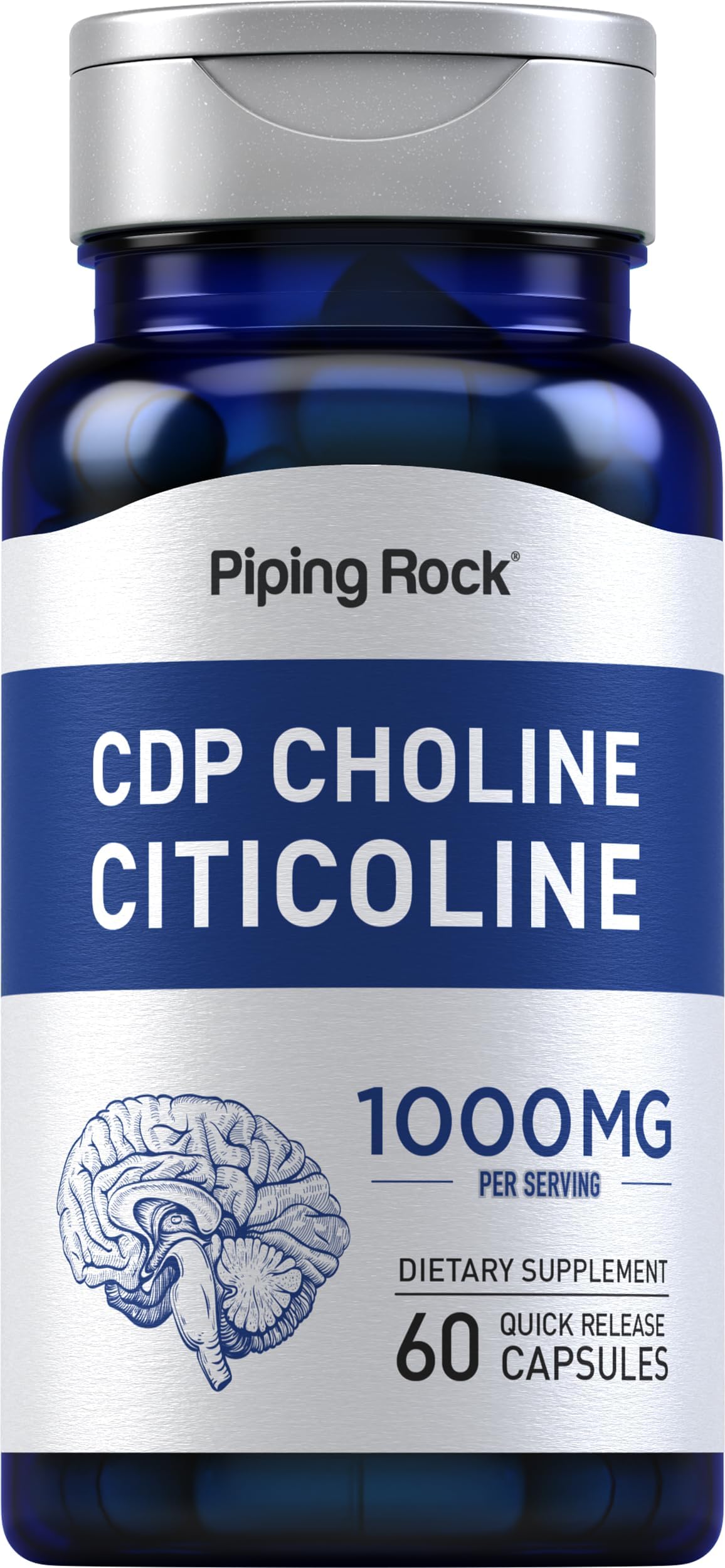 Piping Rock CDP Choline Citicoline 1000mg | 60 Quick Release Capsules | for Men and Women | Non-GMO, Gluten Free Dietary Supplement