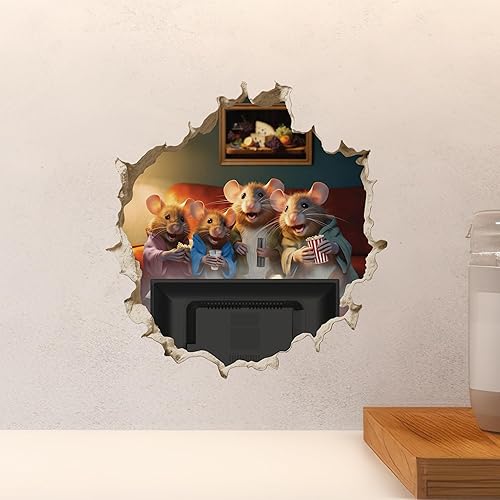 Miniatura 5 de Calcomanía de pared 3D con agujero para ratón, diseño de familia de ratones