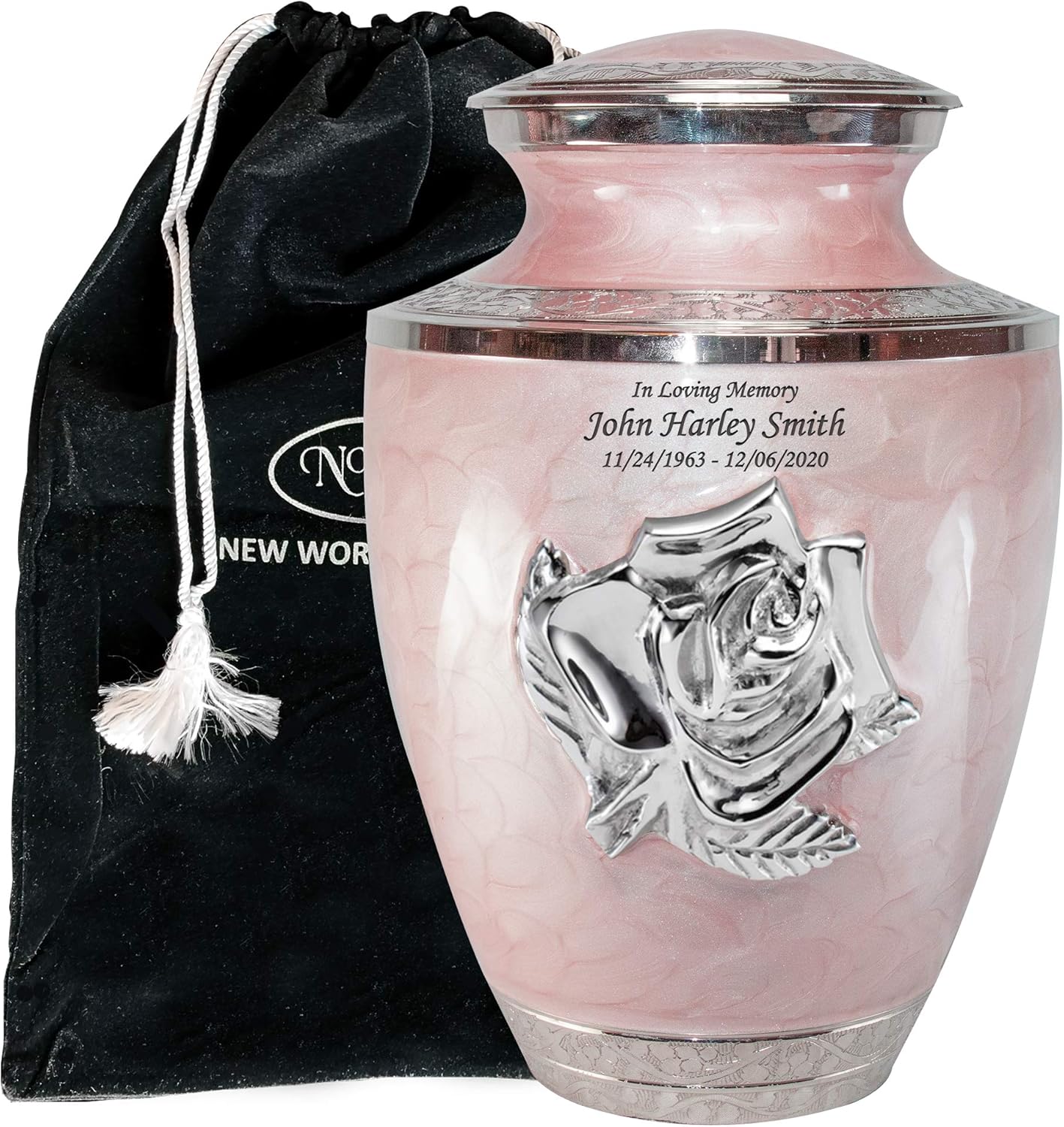 Pink Rose Cremation Urn, Large Custom Adult Rose Flower Funeral Urn, Ash urn with Velvet Bag and Personalization