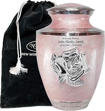 Pink Rose Cremation Urn, Large Custom Adult Rose Flower Funeral Urn, Ash urn with Velvet Bag and Personalization