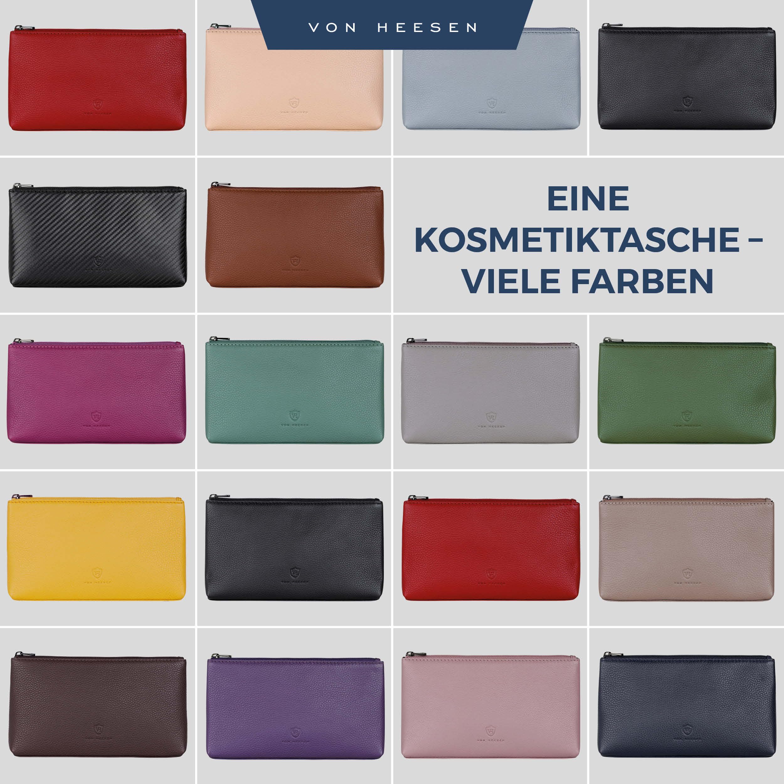 VON HEESEN Echtleder Kosmetiktasche für Damen & Herren - Kulturbeutel aus echtem Leder - Kulturtasche und Waschtasche für Männer und Frauen in Lavendel