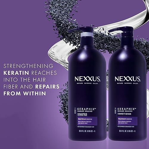 Miniatura 3 de Nexxus Keraphix Champú para cabello dañado con proteína de queratina ProteinFusion arroz negro sin silicona 338 onzas