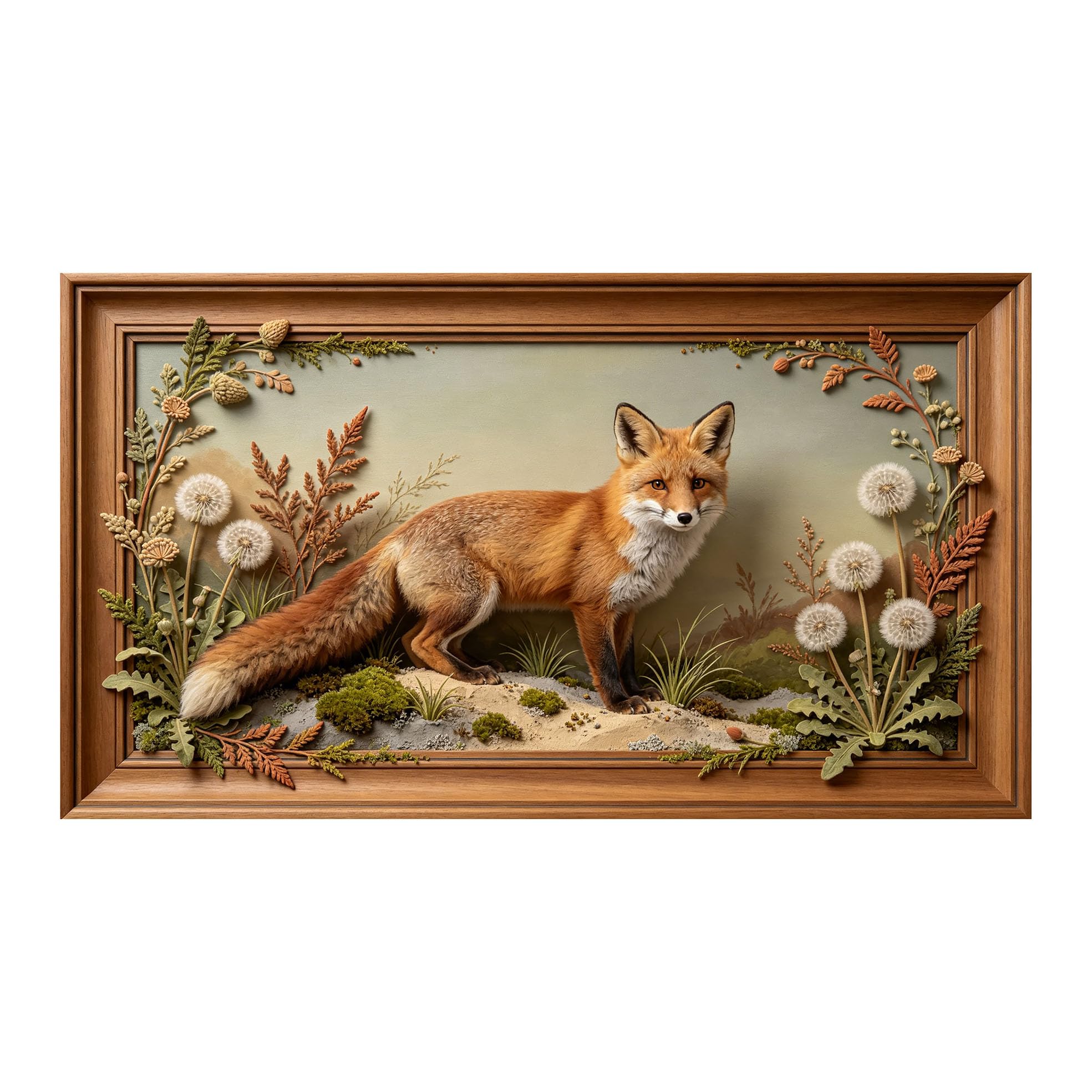 Murasolite 3D 3D Framed Wall Art 50cm×90cm Woodland Fox Landscape Oil Painting SelfAdhesive Fabric Mural Wall Decor, Peel and Stick No Damage to Wall for Bedroom Living Room