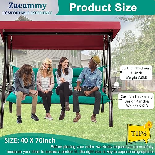 Miniatura 8 de Zacammy Cojín de repuesto para columpio de porche para 3 asientos, cojines de sofá biplaza impermeables para muebles de patio al aire libre con