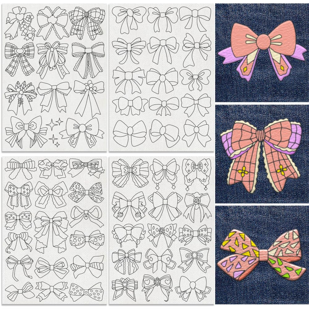 DOODLREAM 58Pcs Bow Embroidery Pattern Stabilizer, 8.3
