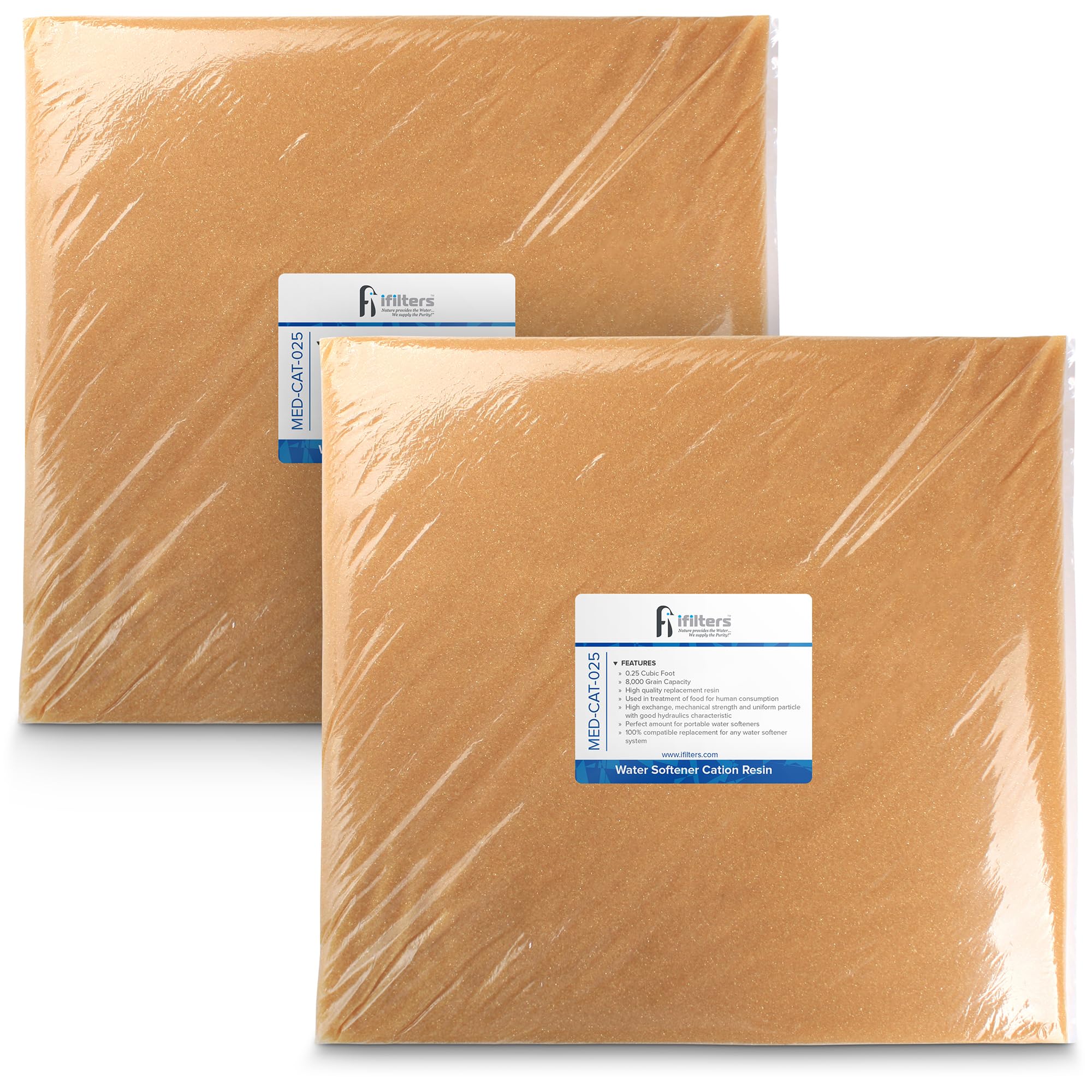 iFilters Water Softener Resin Media Replacement - 1/2 Cubic Foot (CuFt) | 100% Ion Exchange High Quality Premium Cation | 16,000 Grain Capacity | NSF Certified (MED-CAT-025/2)