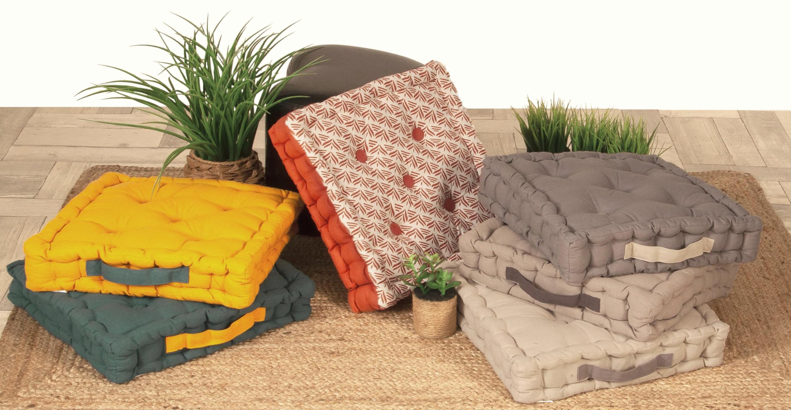 Atout Ciel Lot de 4 Coussins de Sol 40x40cm avec Anse contrastée, Taupe