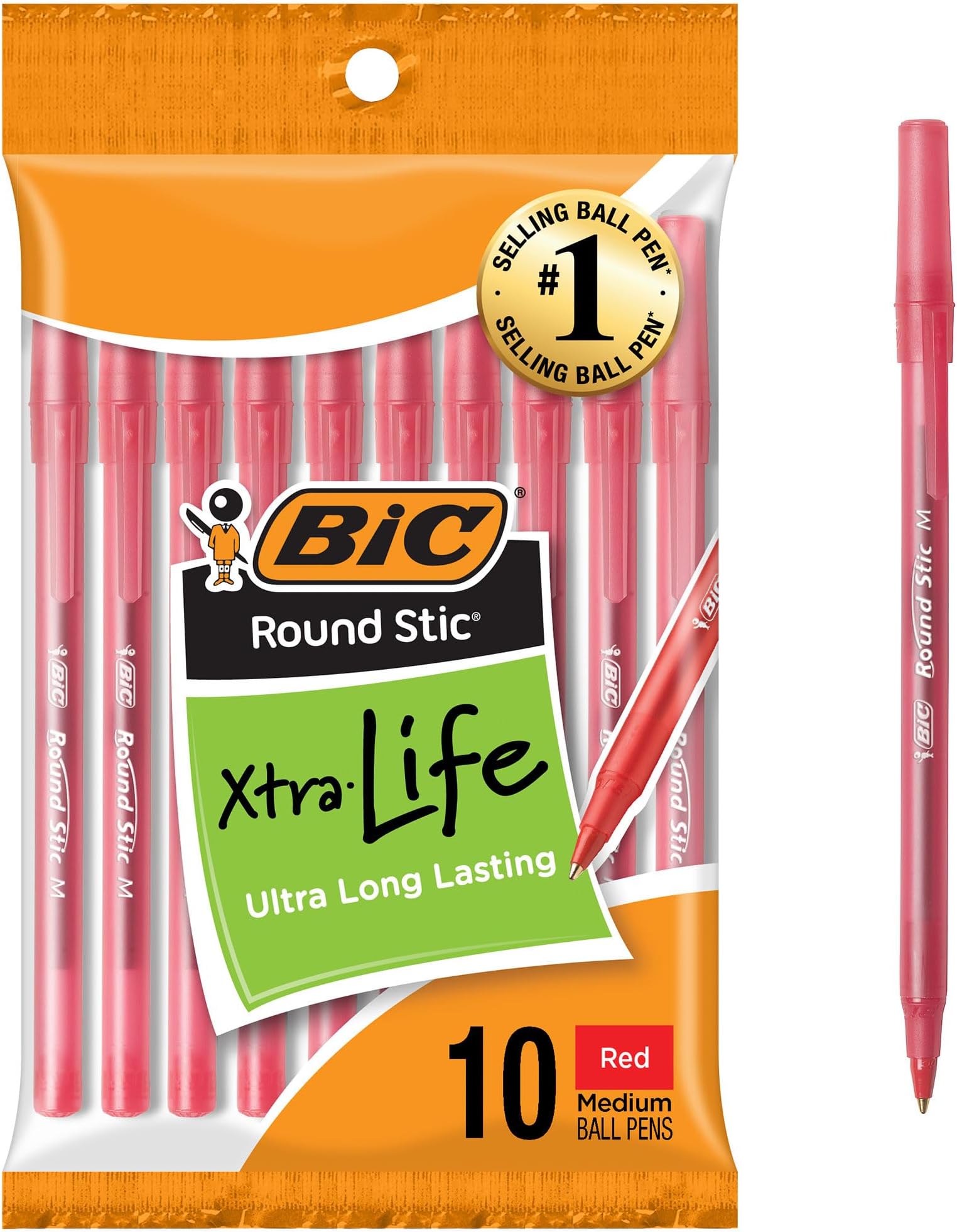 Bic Round Stic Ballpoint Pens Red, 10 pack