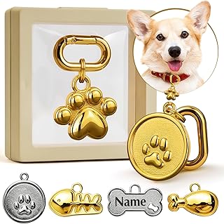 3D Personalized Engraved Dog Tag for Pets - Custom ID Name Tag for Cats, Dogs and Puppies - Durable Metal Collar Charm Products - Birthday Gift, Essential Stuff Accessories for Pet - Gold Bone Paw