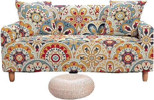 1 funda para sofá biplaza con estampado, funda elástica de poliéster y elastano, protector universal de muebles de sofá, mandala 02, 2 plazas (57-73