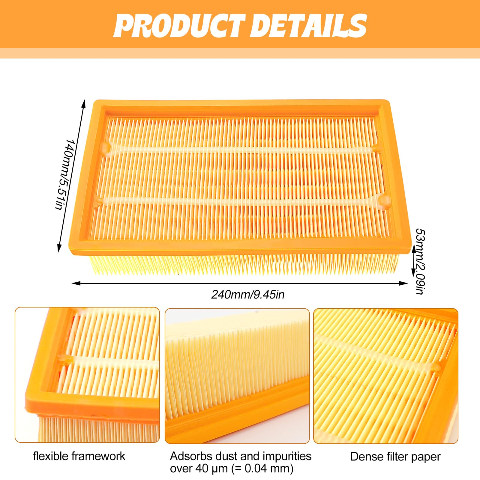 2 filtros de pliegues planos para aspiradoras profesionales Bosch Gas 35 L, M SFC, AFC y como filtros de repuesto para aspiradoras en húmedo/seco Kärcher NT25/1 Ap, NT 30/1, NT35/1 Ap