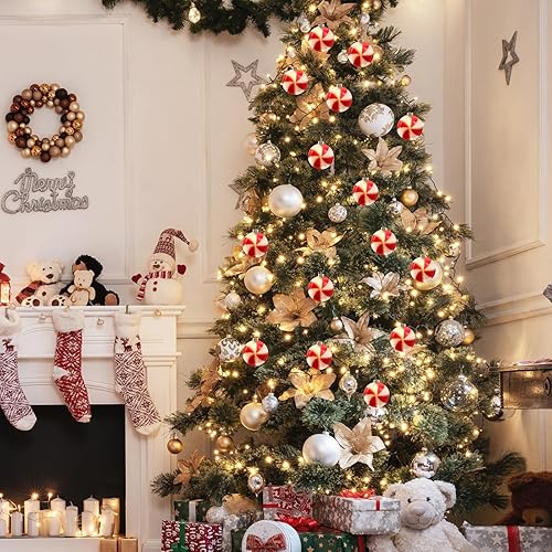 Miniatura 3 de Guirnalda de luces de Navidad de 8.5 pies, cadena de luces colgantes de Navidad con 10 luces redondas rojas y blancas, luces de hadas de caramelo