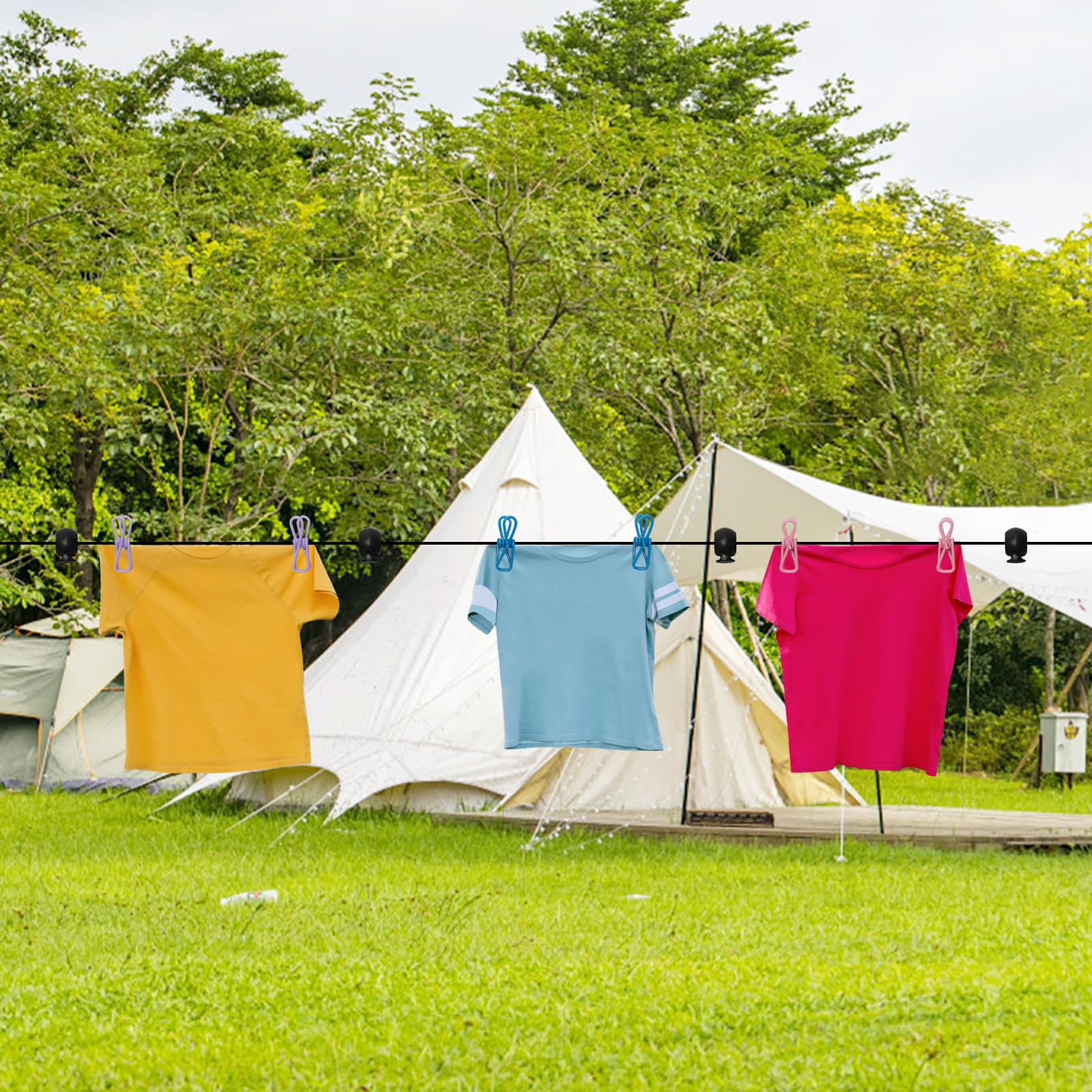 Wäscheleine Camping, Tragbare Reisewäscheleine, Outdoor Wäscheleine Ausziehbar mit 12 Stück Bunte Klammern für Drinnen und Draußen, Balkon, Camping im Freien Küche, Haushalt & Wohnen