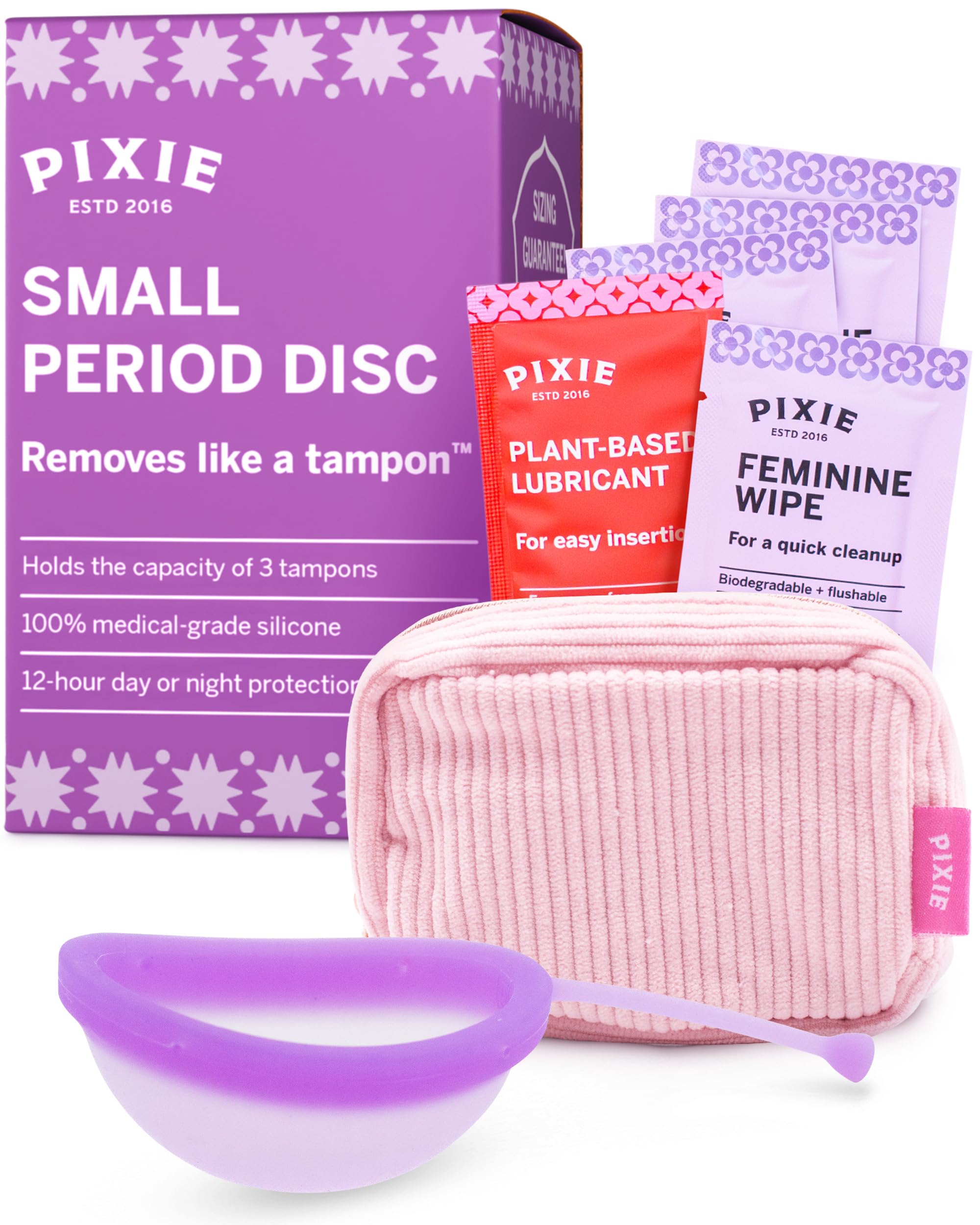 Pixie krążek menstruacyjny – miękki i wielokrotnego użytku – wykonany w 100% z silikonu medycznego – bez metali i substancji szkodliwych – czas noszenia 12 godzin – usuwa jak tampon – rozmiar mały