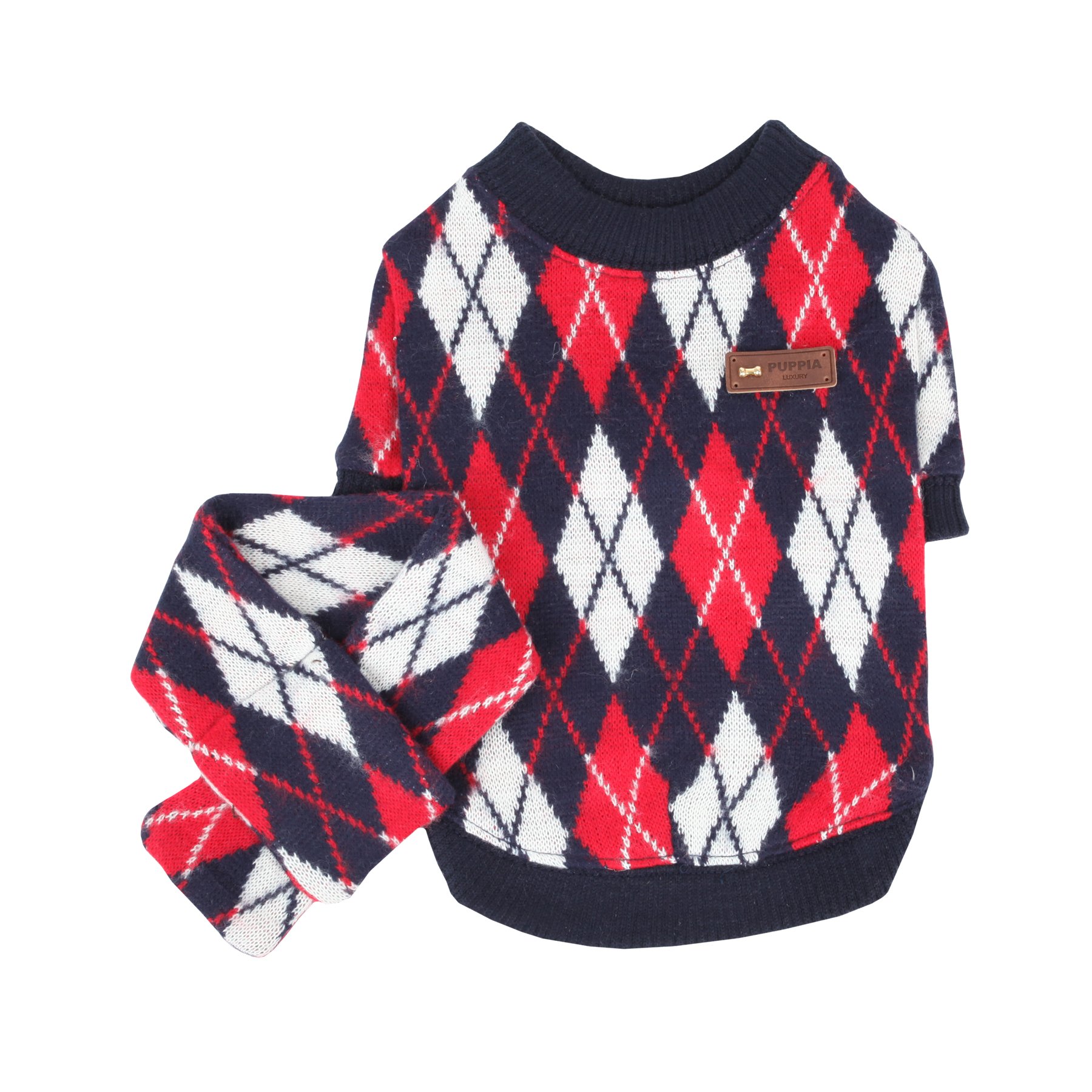Puppia Authentic Lineage Winter Sweaters and Scarf Set for Pets Small, Navy, Blue - Image 3