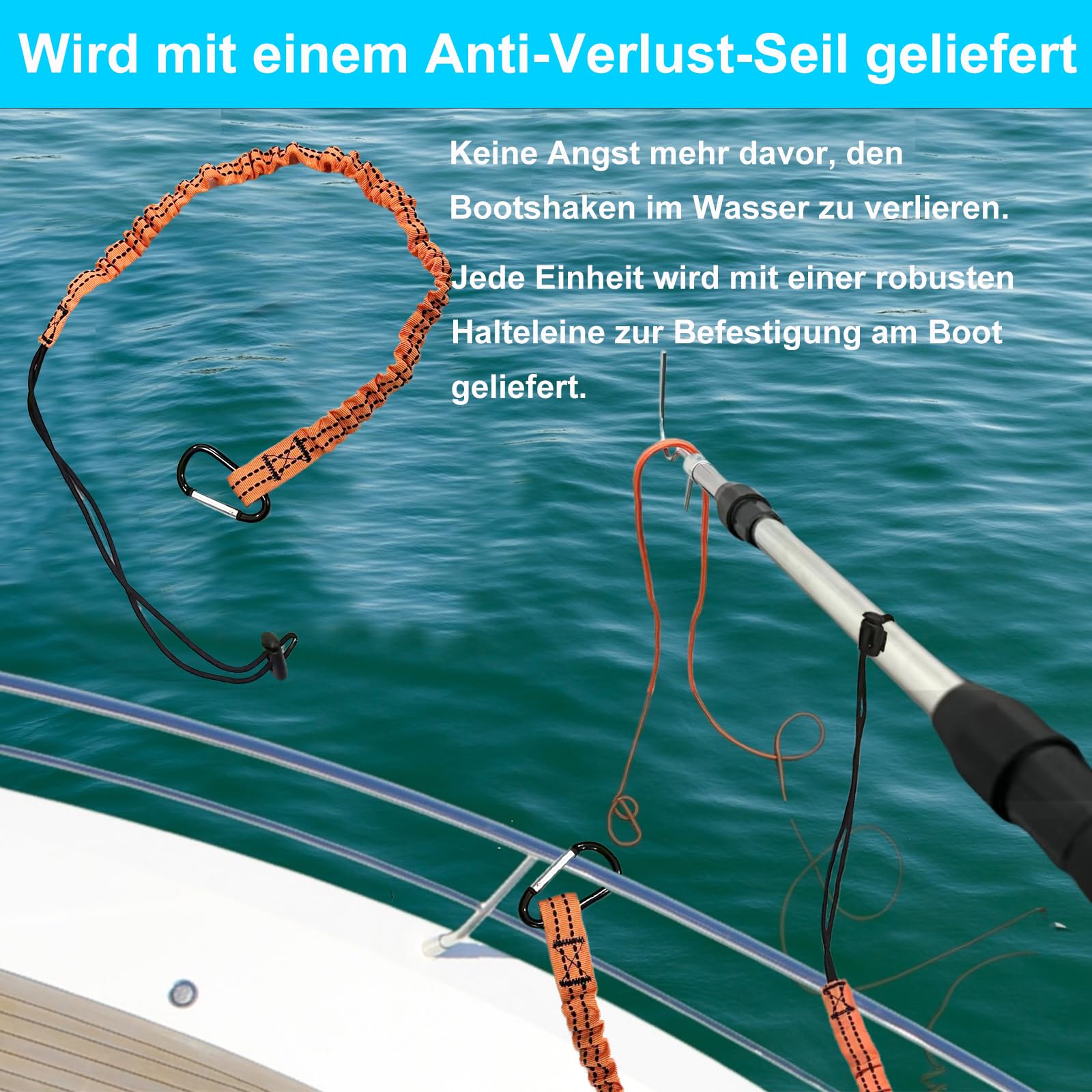 BeGrit Teleskop Bootshaken Edelstahl Ausziehbar Dock Polen 90-250 cm,Ø 25mm seewasserbeständig Schleusenhaken Langlebig Rostbeständig Ausziehbar Bootshaken für Boot Docking Positionieren