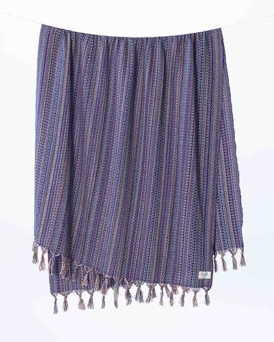 Teema Toalla de playa turca grande, 100% algodón turco, sin arena, secado rápido, versátil y multiusos, The Labyrinth (azul marino)