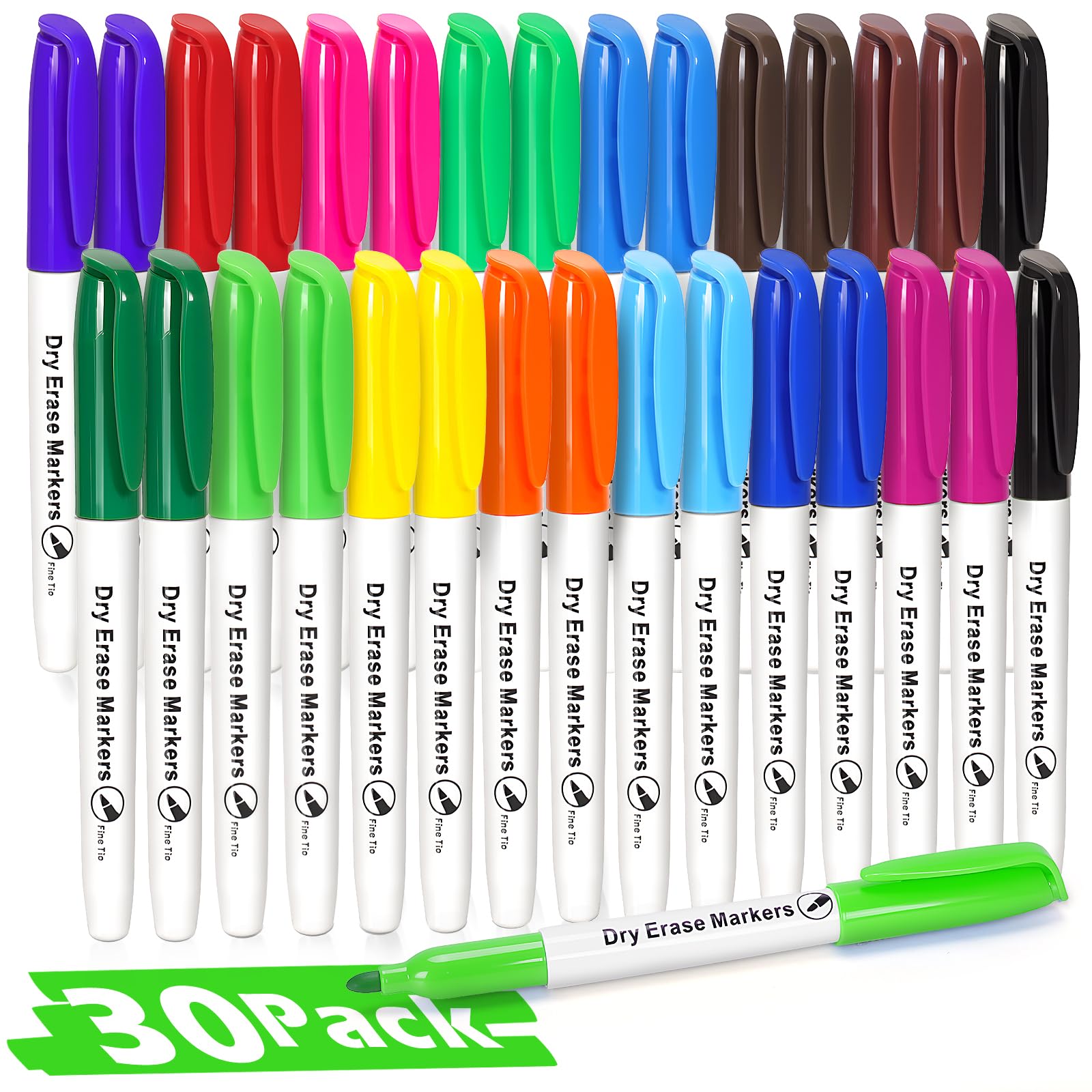 V-Opitos 30 Pack Fine Tip Dry Erase Markers - Bulk Whiteboard Erasable Markers in 15 Colors Ideal for