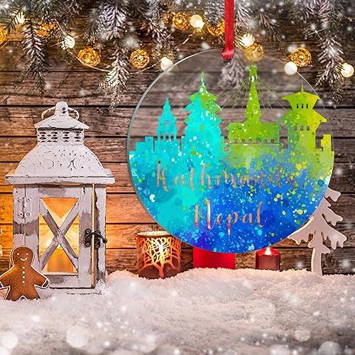 Miniatura 5 de Nepal Katmandú - Adorno para árbol de Navidad de Nepal Katmandú, arte en acuarela, paisaje urbano, regalos de recuerdo de Navidad, decoración de