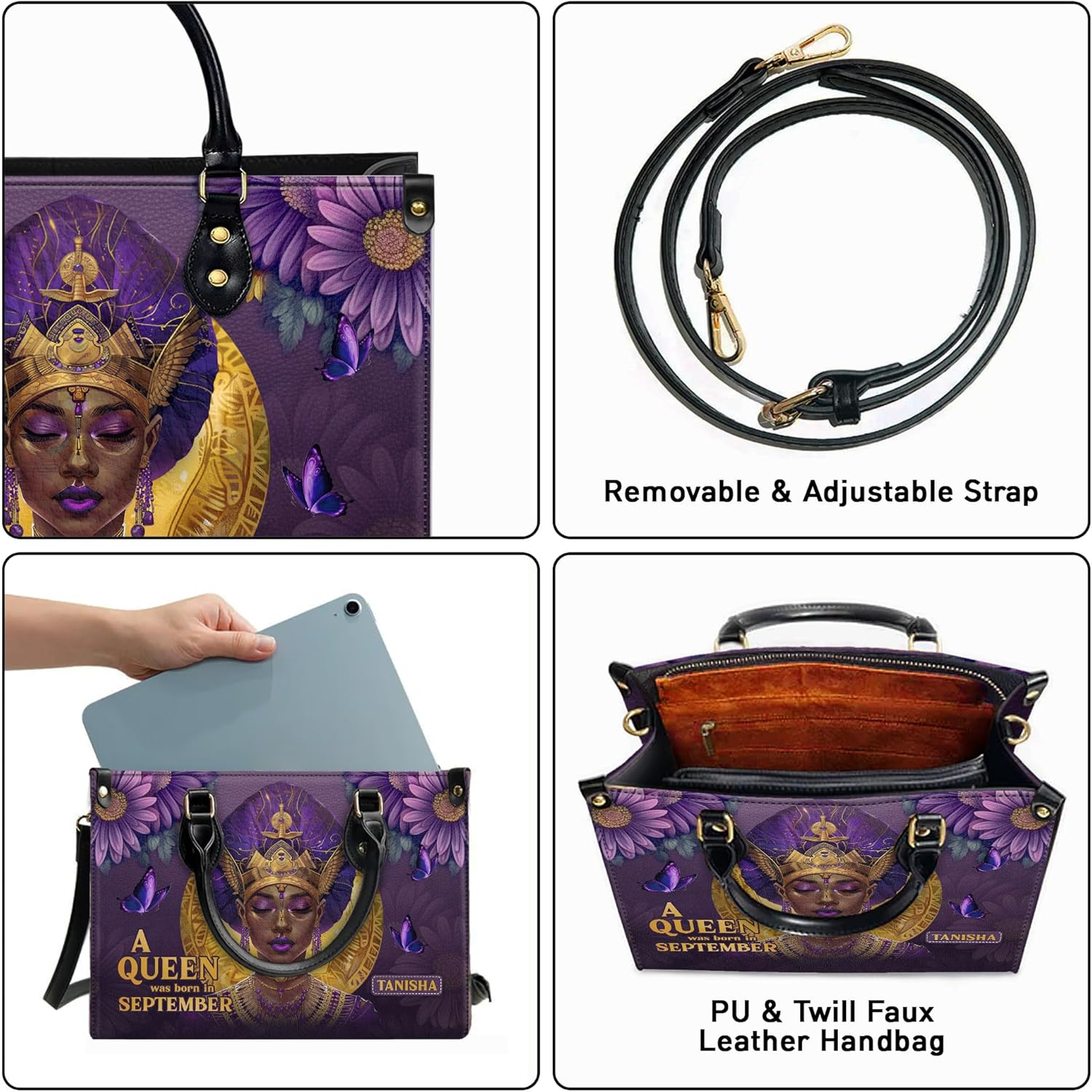 Personalized Leather Handbag for African American Woman, Custom Purses For Black Women, Mother's Day Gifts for Mom
