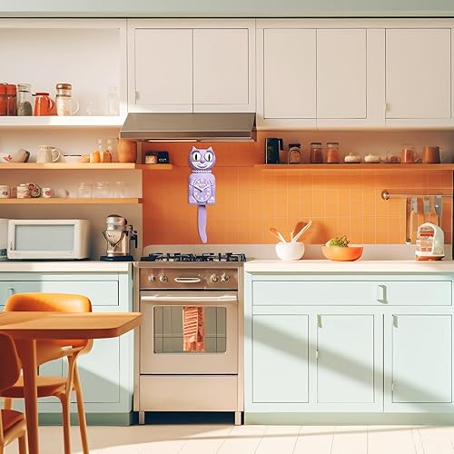 Miniatura 9 de Kit-Cat Klock - Reloj de pared de edición limitada con ojos y cola en movimiento, color lila pastel, reloj de pared con pilas, fabricado en Estados