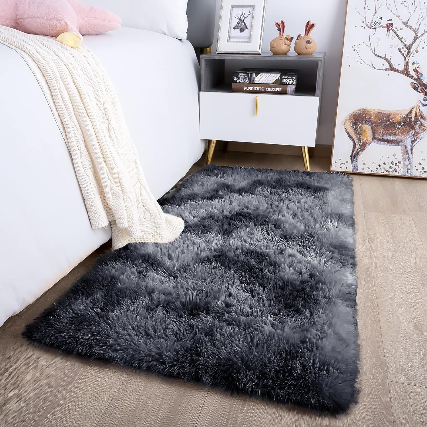 Aspire Homeware Rugs Living Room - Dark Grey Area Rugs for Bedroom Anti ...