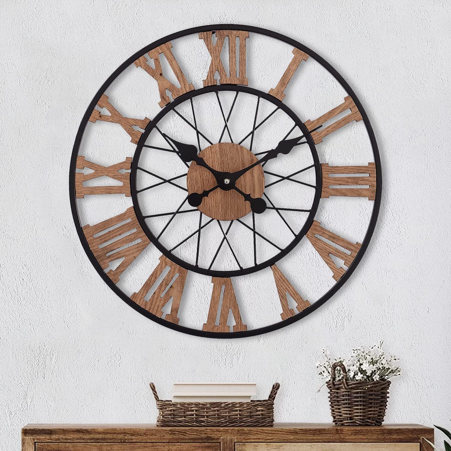 TopCity Large Modern Wall Clock for Living Room Decor 20 inch Battery Operated Metal Vintage Non-Ticking Silent Roman Numeral Wall Clocks for Bedroom/Kitchen Decorations Roman Numeral 20Inch