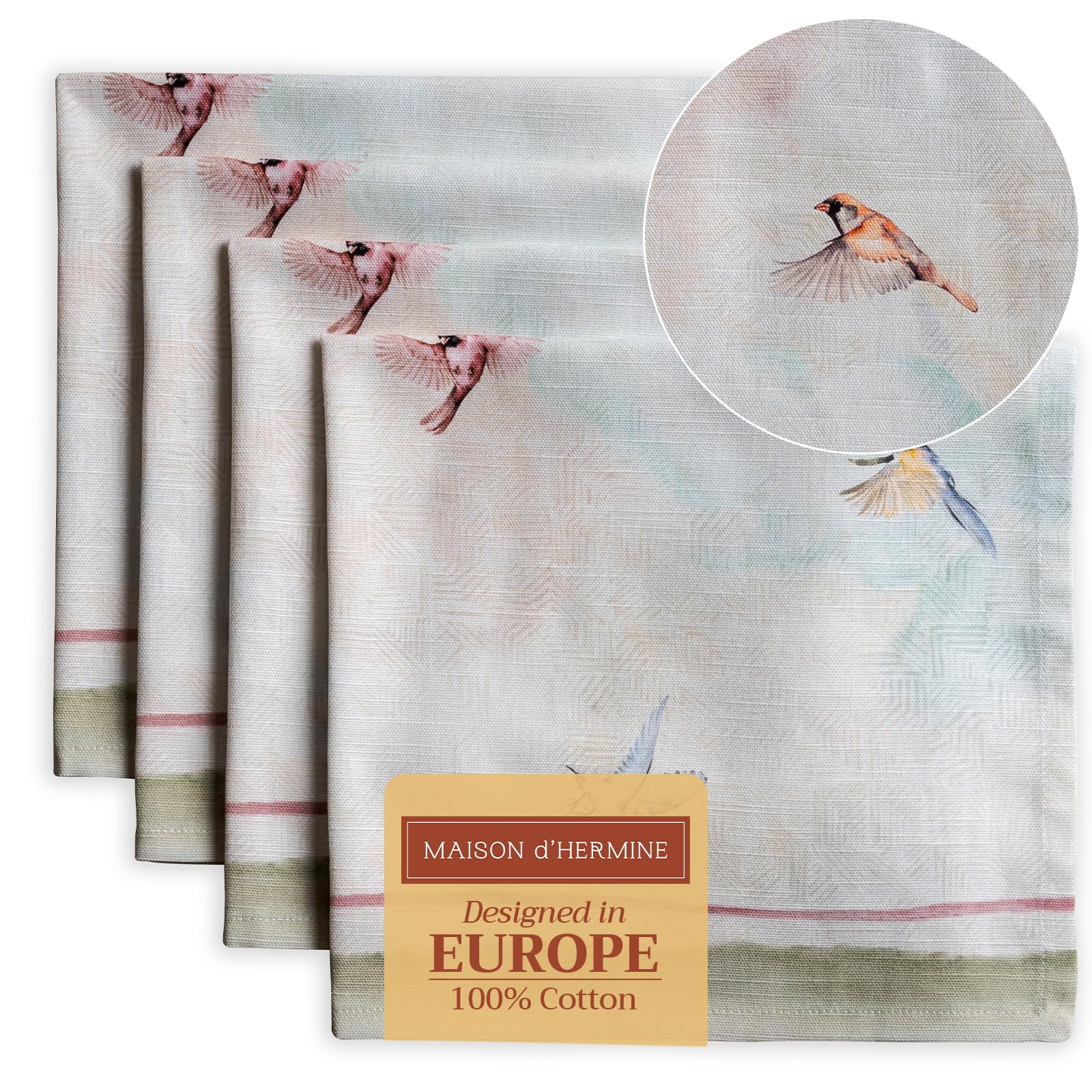 Maison d'Hermine Stoffservietten, 4er-Set, 100% Baumwolle, wiederverwendbar, quadratisch, waschbar, ideal für Dinnerpartys, Hochzeiten und Muttertagsgeschenke (45 cm x 45 cm)