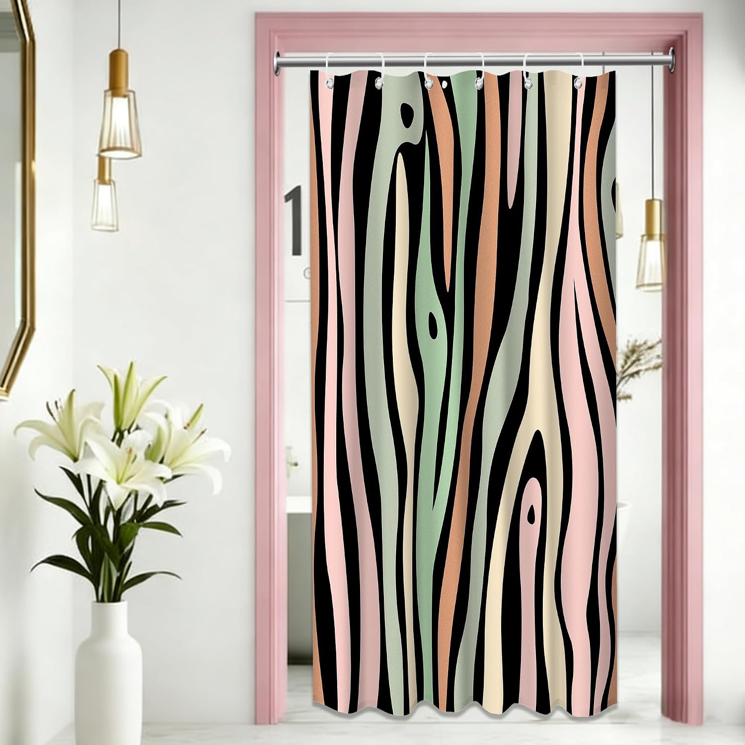 Stripe Shower Curtain, 72x72 in, Grain Pink and Green