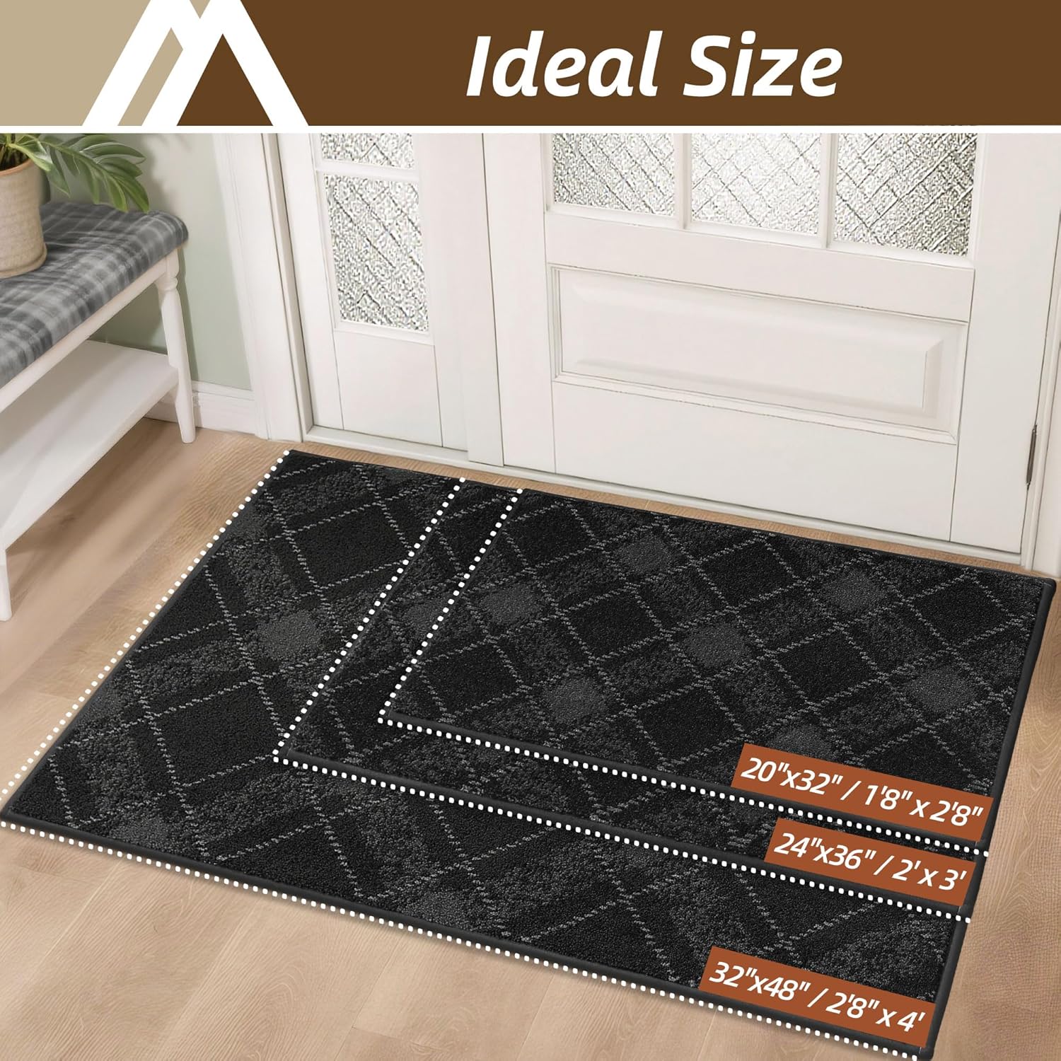 COSY HOMEER Plaid Door Mat 20" x 32",Dirt Trapper Entryway Rugs,Non-Slip Washable Farmhouse Doormat,Low Profile Welcome Mats for Paws Dark Grey - Image 2