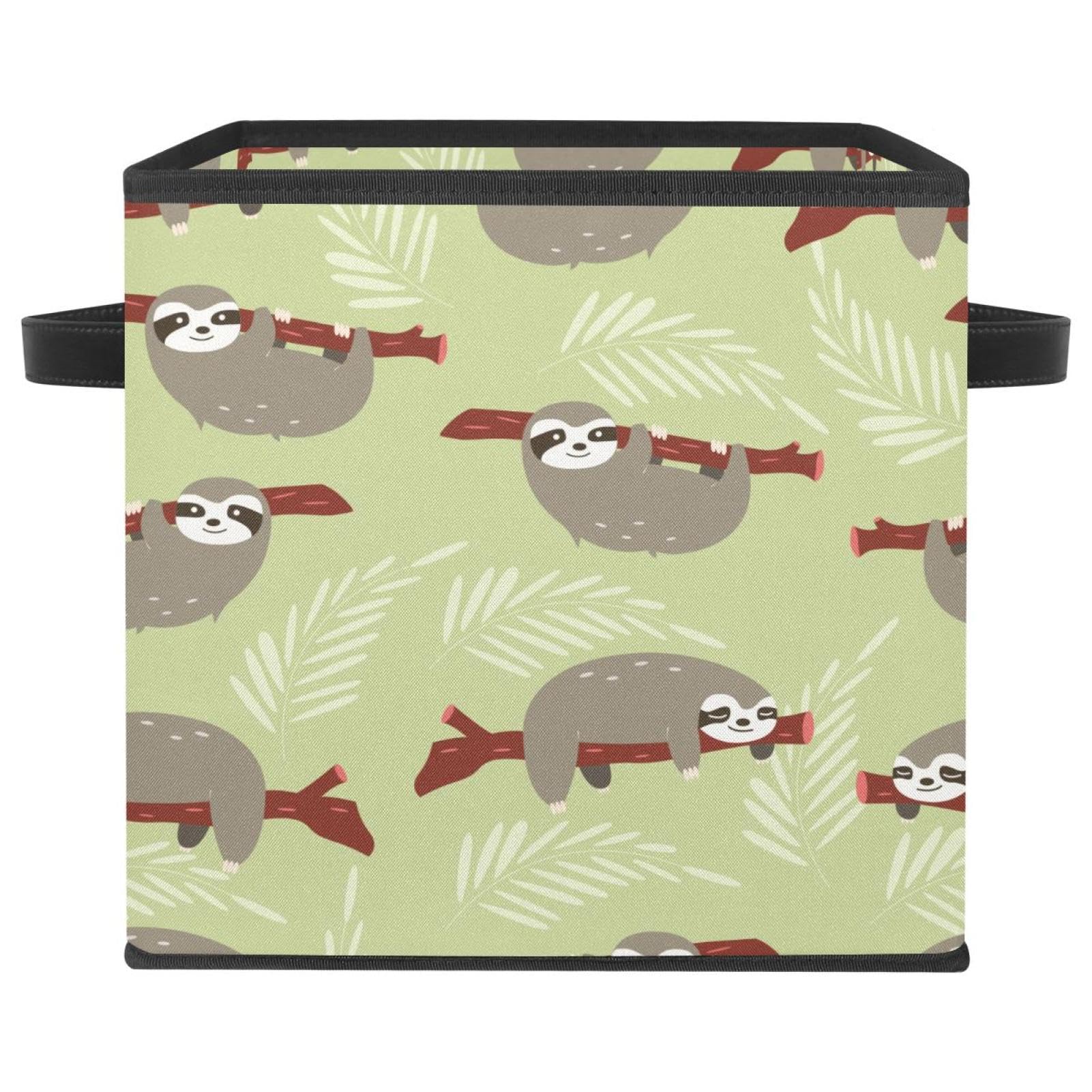 Boîte de rangement pliable avec poignées et motif paresseux mignon en tissu