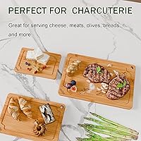 Vista 8 de Azaeahom Tablas de cortar de bambú para cocina, tabla de cortar de madera con ranuras para jugo y asas integradas, tabla de cortar grande, mediana
