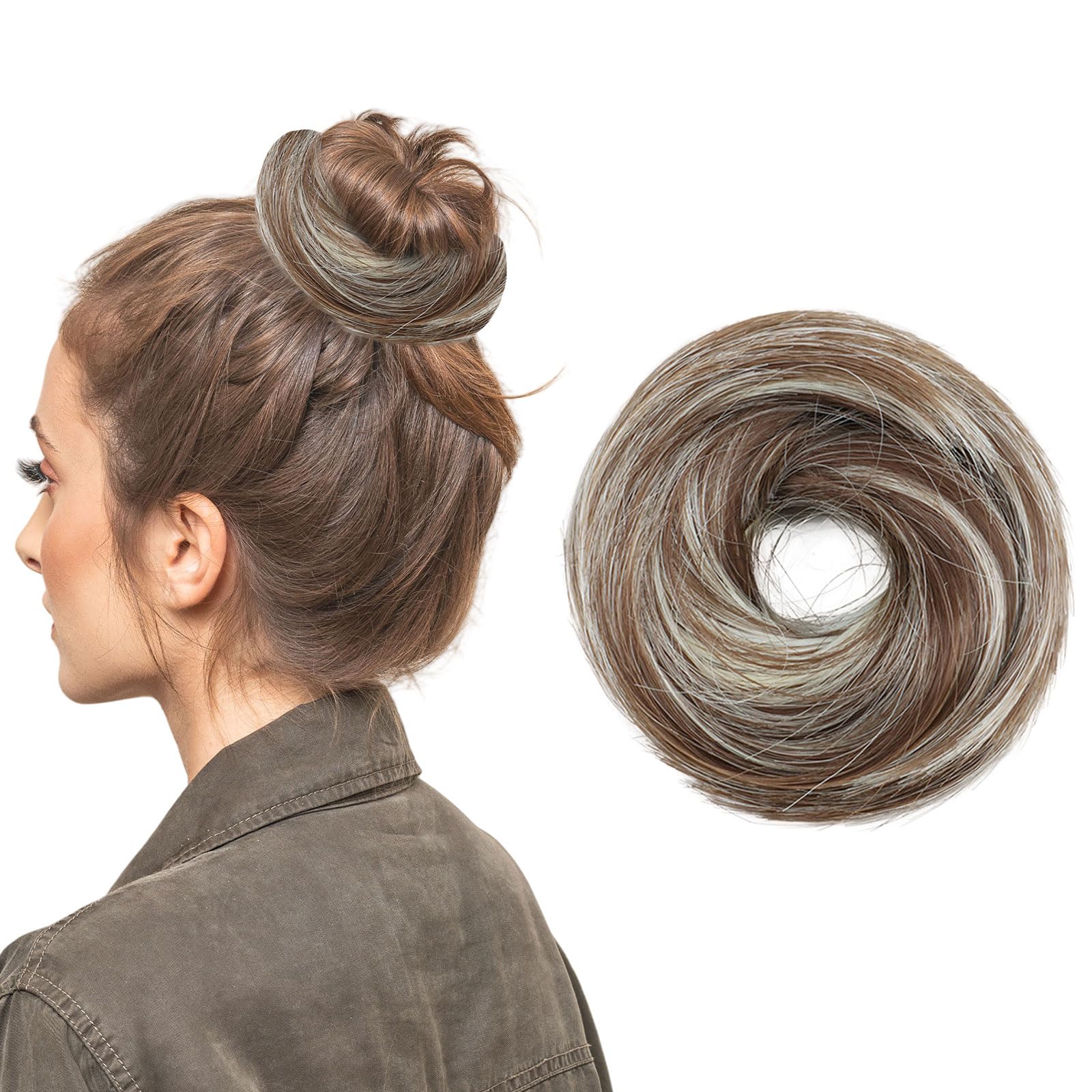 MUNSKT 8-Color Messy Bun Hair Piece Clip - Elastic Fake Hair Scrunchies for Women,Synthetic Ponytail Extensions Messy Hair (12H613)