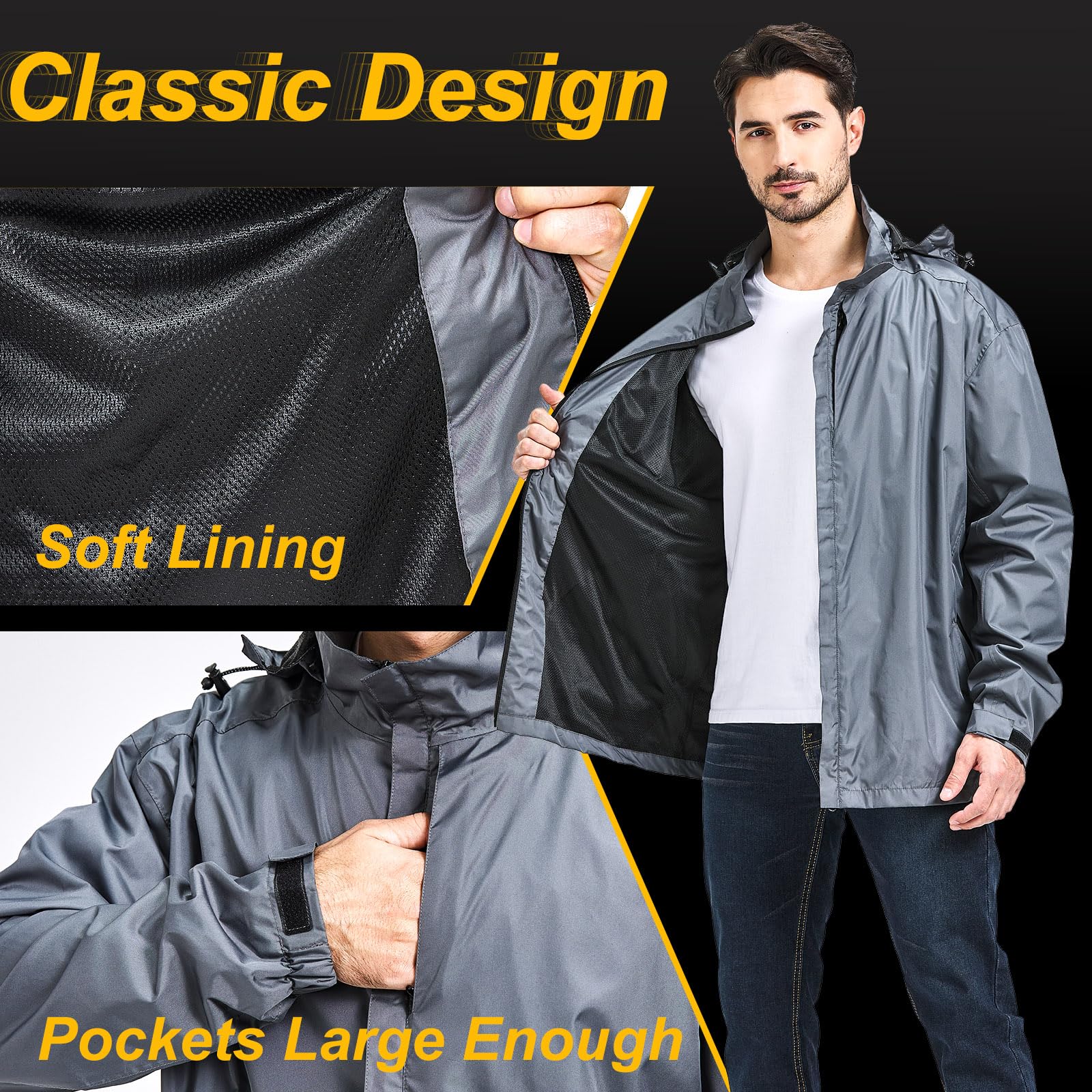 Chaqueta impermeable plegable para hombre, ligera, con capucha, para golf, senderismo, ciclismo